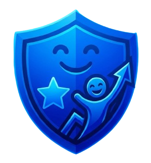 Professional blue shield logo with a smiling icon for the Rice Purity Test online personality rating tool.